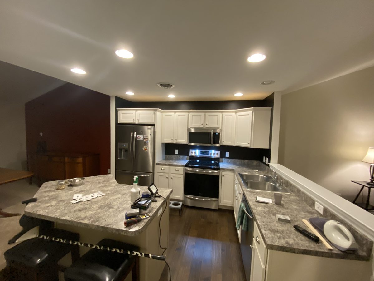 Freshly painted kitchen and living space